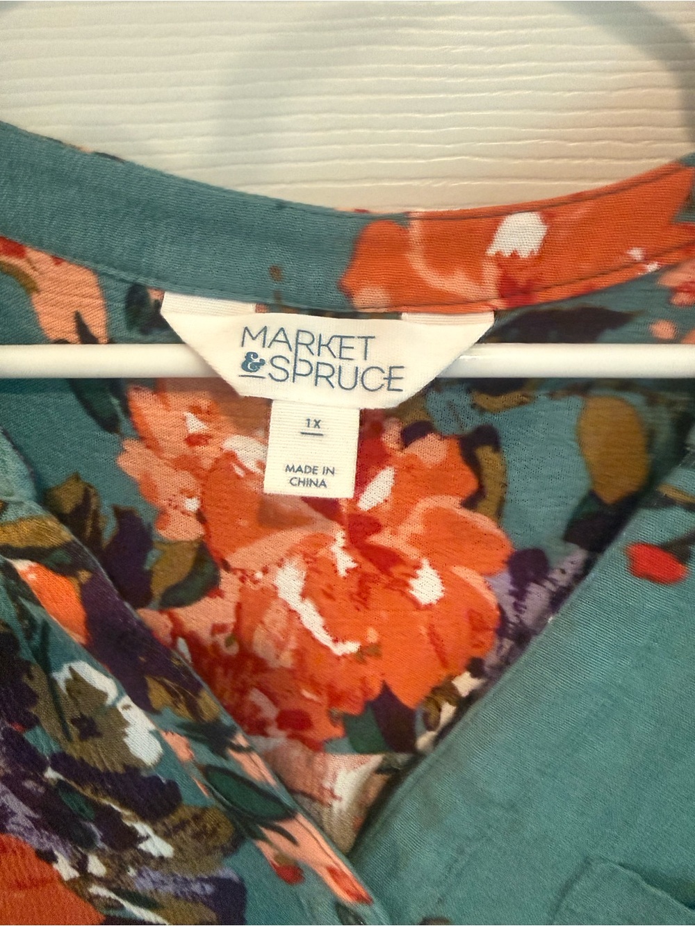 Market & Spruce Floral Sleeveless Blouse Teal V-Neck Pocket Women’s 1X - Picture 2 of 5